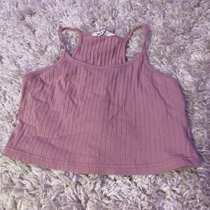 pink ribbed cropped tank